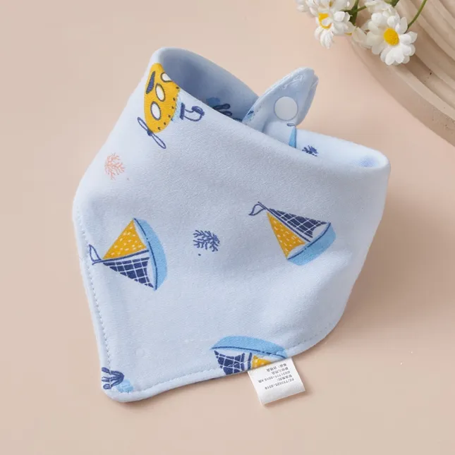 Blue Sailing Boat Baby Triangle Cotton Bib