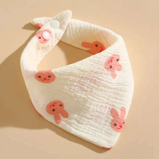 Baby Pure Cotton Gauze Bib – Pink Rabbit Head