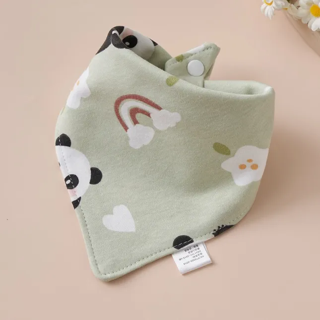 Green Panda Baby Triangle Cotton Bib