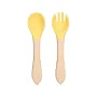 Silicone Baby Dinner Bowl + Wooden Spoon & Fork (Yellow)