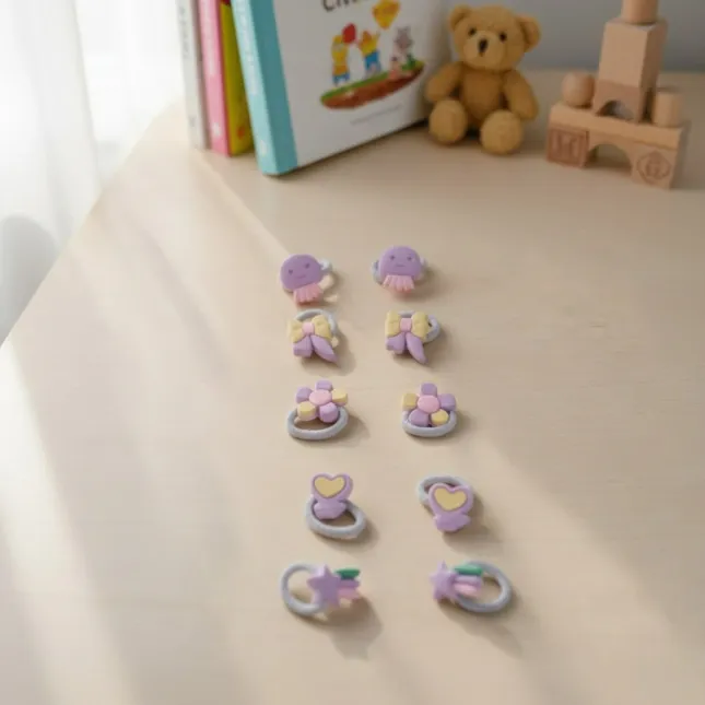 Kids Purple Hair Rubber Band Set (10 Pcs)