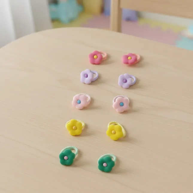 Kids Small Flower Hair Rubber Band Set (10 Pcs)