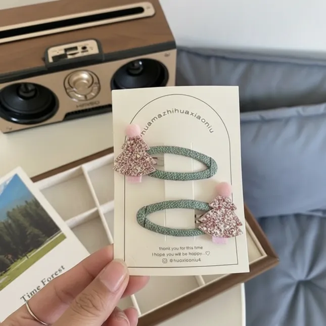 Pink Christmas Tree Anti-Rust Hair Clip for Girls