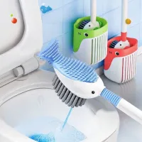 Spouting Whale Liquid Spray Toilet Brush with Holder – Cartoon Silicone Cleaning Brush