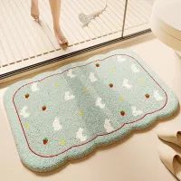 Fluffy Plush Bath Mat 40×60cm | Blue Ocean White Rabbit Print | Soft Non-Slip Absorbent Bathroom Rug