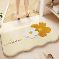 Fluffy Plush Bath Mat 40×60cm | Orange Sunny Daisy Flower Print | Soft Non-Slip Absorbent Bathroom Rug