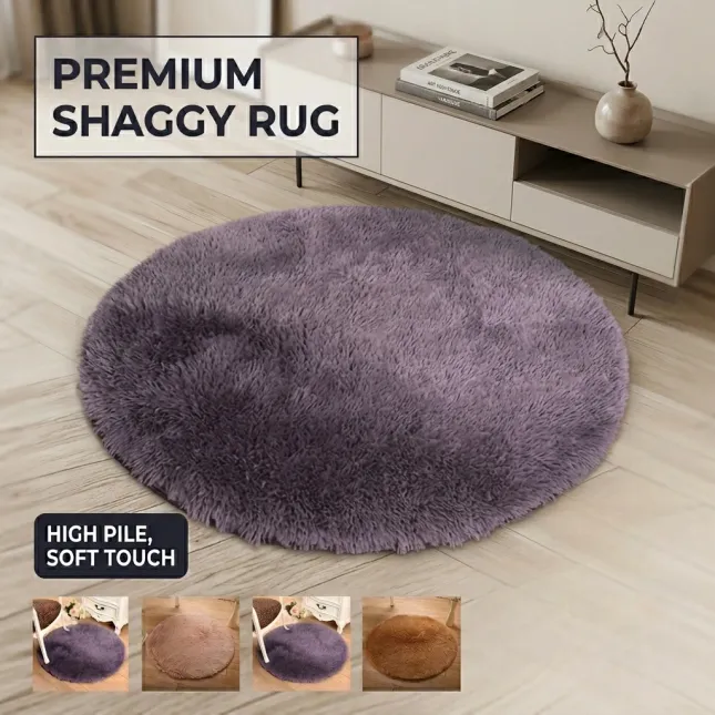 Round Fluffy Shaggy Rug — 100 cm Diameter