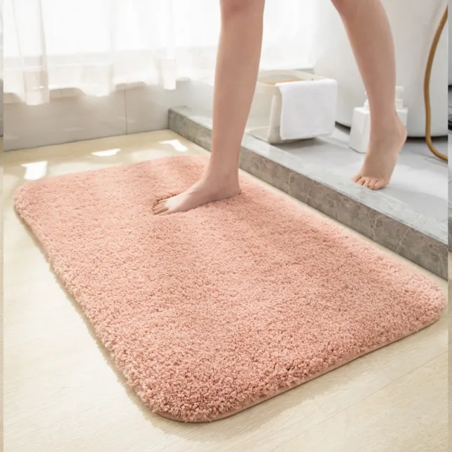 Thick Plush Shaggy Bath Mat 40×60cm | Watermelon Pink | 25mm Long Pile Non-Slip Soft Absorbent Bathroom Rug