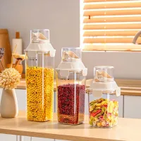 Airtight Transparent Food Storage Container with Measuring Cup Lid
