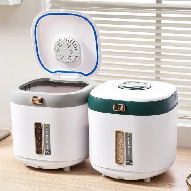 Airtight Rice Storage Container 10kg with Measuring Cup & Push Button Lid