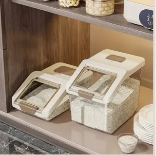 Airtight Rice Storage Container with Flip Lid & Measuring Cup – Cabinet Rice Dispenser Box