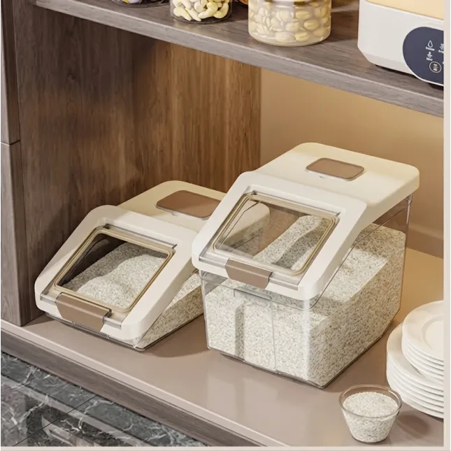 Airtight Rice Storage Container with Flip Lid & Measuring Cup – Cabinet Rice Dispenser Box