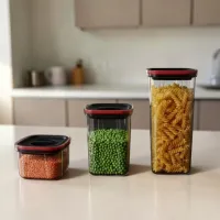 Black Twist-Lock Transparent Sealed Storage Jar — Food Grade Kitchen Grains & Food Container | 600ml / 1300ml / 2000ml