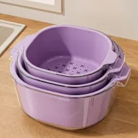 Double-Layer Fruit & Vegetable Drain Basket with Handle – Kitchen Colander Storage Bowl (Grape Purple)