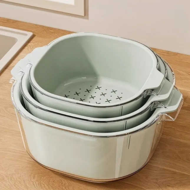 Double Layer Draining Basket for Vegetables & Fruits - Mint Green