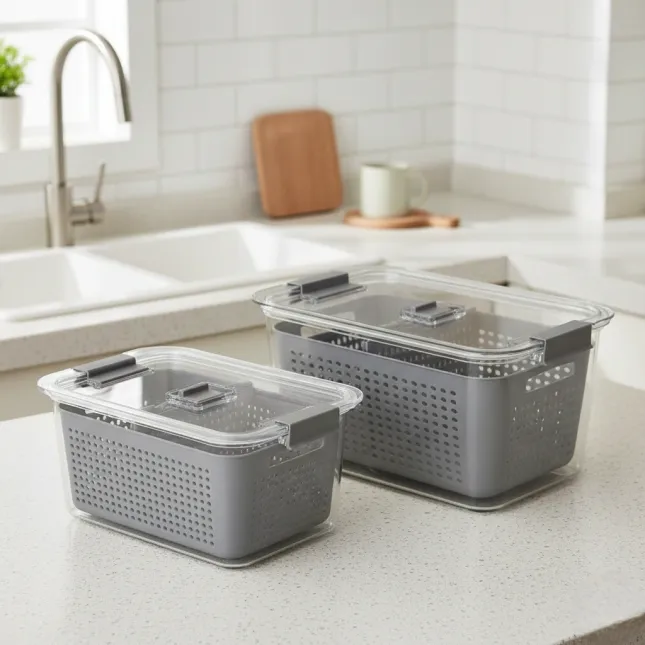 Double-Layer Vegetable & Fruit Washing Basket - Gray