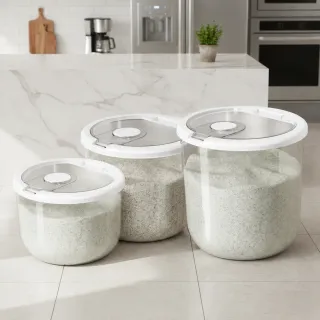 Large Capacity Transparent Rice Storage Bucket with Flip Lid & Insect-Proof Box