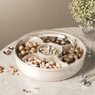 Multi-Layer Divided Grid Fruit & Snack Storage Box with Lid – Moonlight White