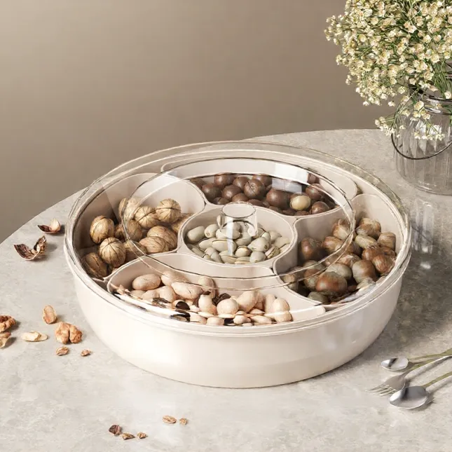 Multi-Layer Divided Grid Fruit & Snack Storage Box with Lid – Moonlight White