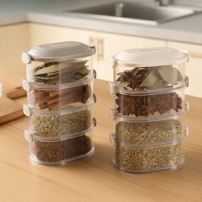 Oval 4-Layer Sealed Spice Storage Box – Stackable & Moisture-Proof