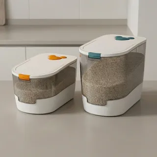Pop-Up Lid Rice Storage Box with Insect-Proof Compartment & Silicone Seal – Food Grade Grain Bin