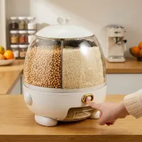 10kg Rotating Rice Dispenser – 5 Compartment 360° Grain Storage Box with One-Click Dispensing & Measuring Cup, Moisture-Proof