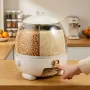 10kg Rotating Rice Dispenser – 5 Compartment 360° Grain Storage Box with One-Click Dispensing & Measuring Cup, Moisture-Proof