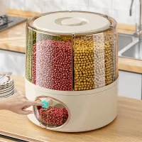 Smart 6-Grid Rotating Grain Storage Box & Rice Dispenser