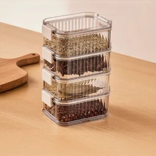 Square - 4-Layer Sealed Spice Storage Box (Stackable & Moisture-Proof)