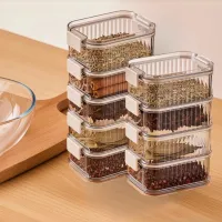 Square Warm Gray Stackable Sealed Spice Storage Box — Food Grade Kitchen Seasoning Container | 4 & 5 Layer