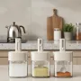 Telescopic Glass Seasoning Jar Set with Spoon and Lid - 3pcs