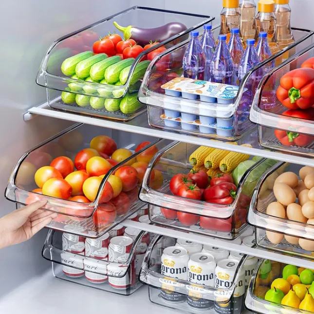 Transparent PET Refrigerator Organizer Storage Bin | Large Capacity Fridge Storage Box for Vegetables, Fruits & Eggs