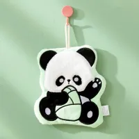 Korean Style Green Bamboo Panda Hand Towel – Water-Absorbent Coral Fleece