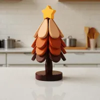 Christmas Tree Solid Wood Heat Insulation Mat with Star Top – Foldable Coaster & Pot Pad, Table Décor (Star 4-Layer)