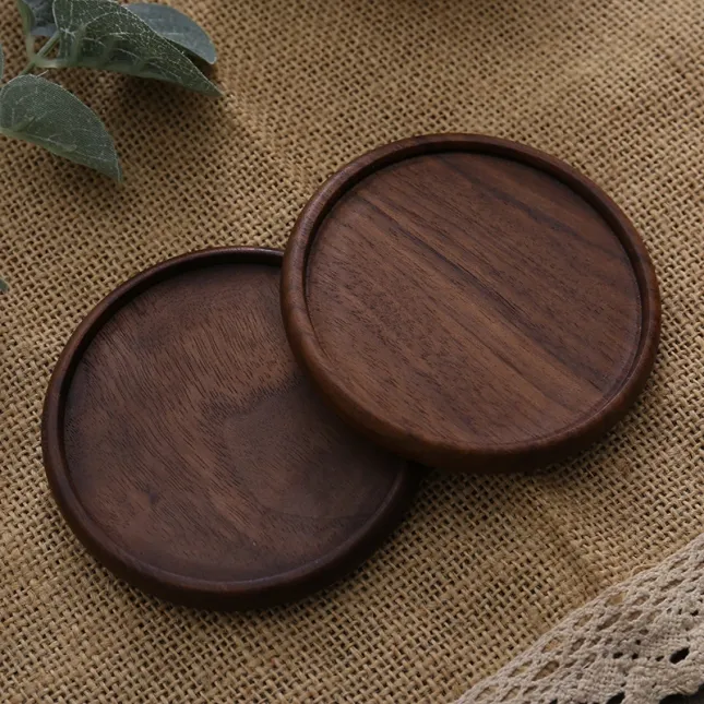 Walnut Round Groove Wooden Coaster – Tea Cup & Tray Mat