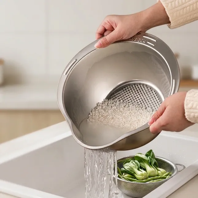 201 Stainless Steel Slanted Rice Washing Bowl