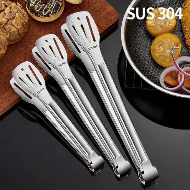 304 Stainless Steel Square Food Clip Tong with Light Handle — BBQ, Grilling & Kitchen | Small / Medium / Large