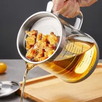 Borosilicate Glass Oil Filter Pot 1000ml with 304 Stainless Steel Strainer & Dust-Proof Lid