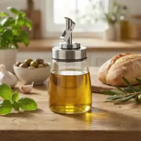 Gravity Auto-Open Glass Oil Dispenser Bottle — Cone Shape with Stainless Steel Spout & Dust Cover (180ml)