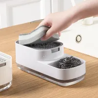 Press-Type Dish Soap Dispenser with Sponge Holder & Draining Tray – Kitchen Sink Organizer