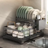 Self-Draining Dish Rack with Chopstick Holder (Double Layer)