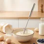304 Stainless Steel Semi-Automatic Whisk – Manual Push-Press Milk Frother & Egg Beater