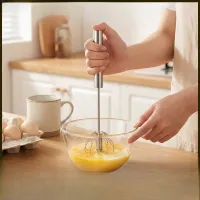304 Stainless Steel Semi-Automatic Whisk – Manual Push-Press Milk Frother & Egg Beater