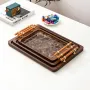 Marble Pattern Serving Tray with Handles – Bamboo & Stone-Plastic Board Rectangular Tea Tray, Water-Resistant