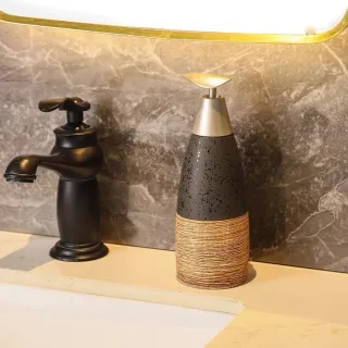 Handmade Ceramic Tapered Lotion & Soap Dispenser Bottle – Sandstone Fleck, 400ML