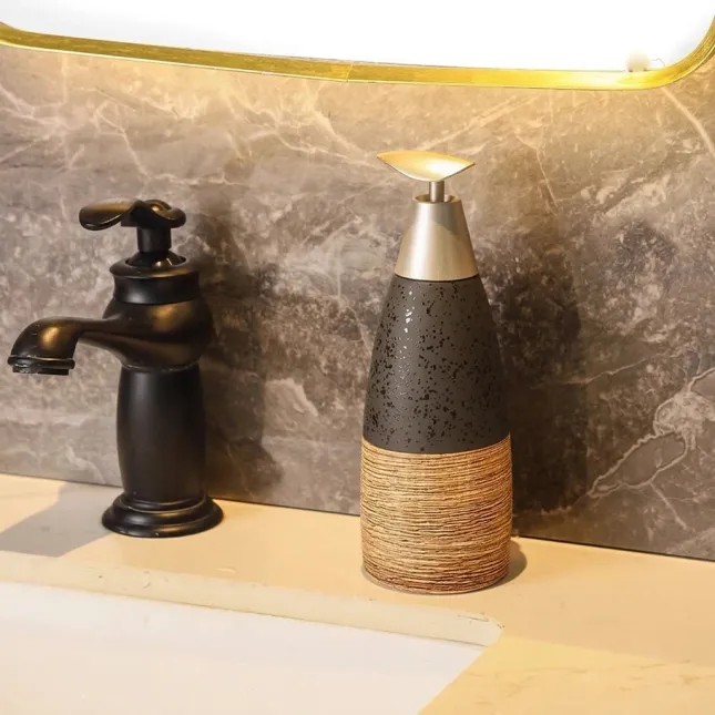 Handmade Ceramic Tapered Lotion & Soap Dispenser Bottle – Sandstone Fleck, 400ML
