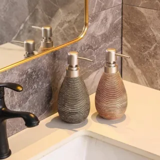 Ceramic Textured Pump Lotion Dispenser Bottle 400ml | Luxury Bathroom Soap & Shampoo Dispenser