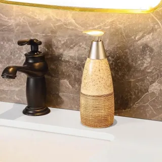 Handmade Ceramic Tapered Lotion & Soap Dispenser Bottle – Speckled Ash, 400ML
