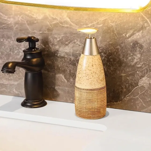 Handmade Ceramic Tapered Lotion & Soap Dispenser Bottle – Speckled Ash, 400ML