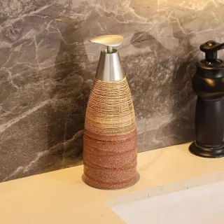 Handmade Ceramic Tapered Lotion & Soap Dispenser Bottle – Golden Weave, 400ML